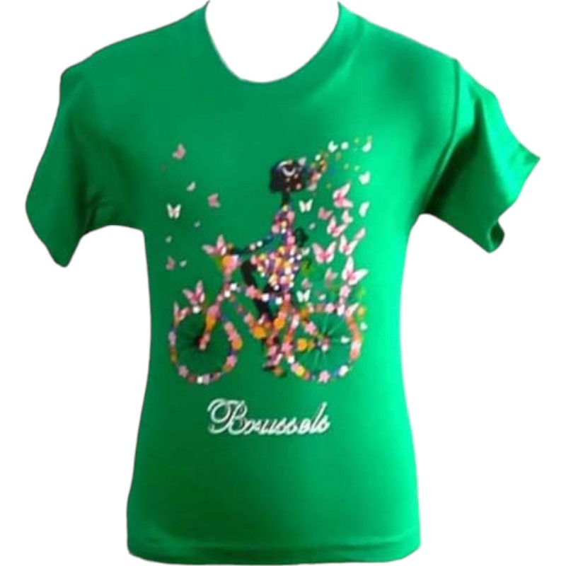 T-shirt kids Brussels girl on bike kelly green L