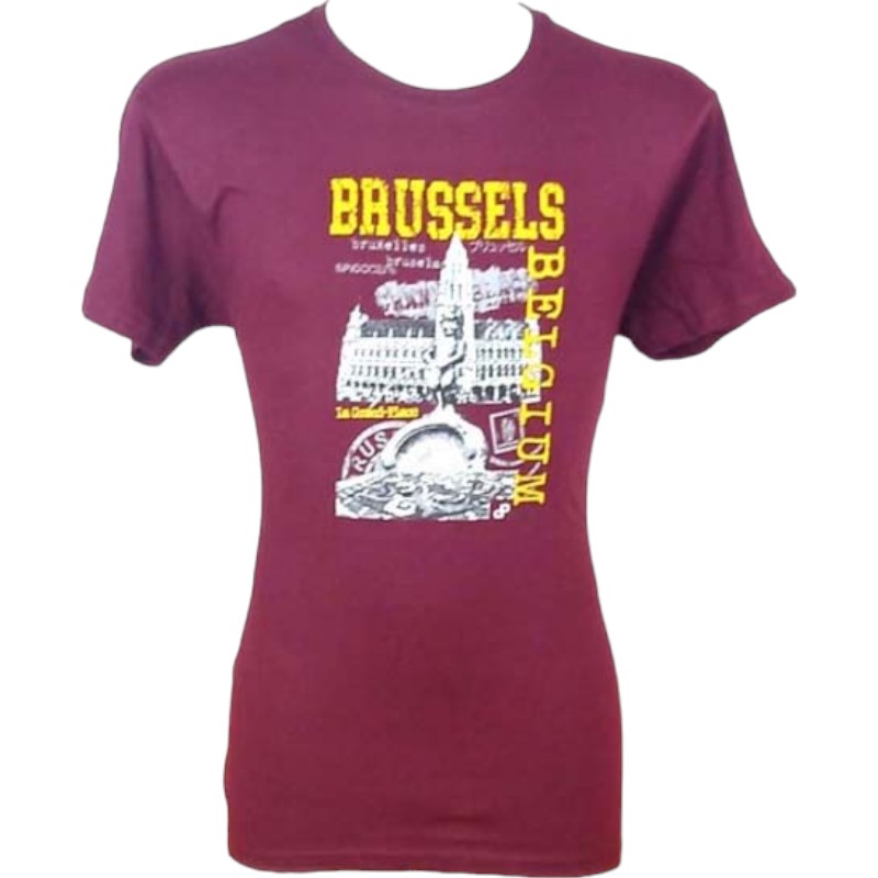 T-shirt adults Brussels stamp burgundy L