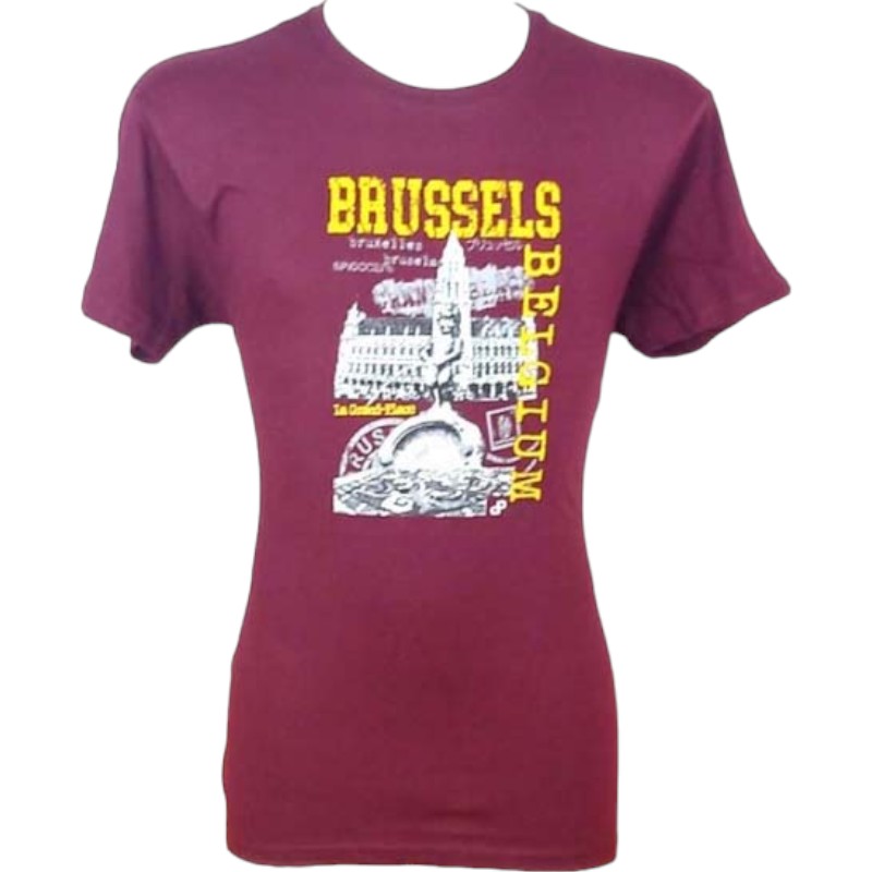 T-Shirt Adults Brussels Stamp Burgundy