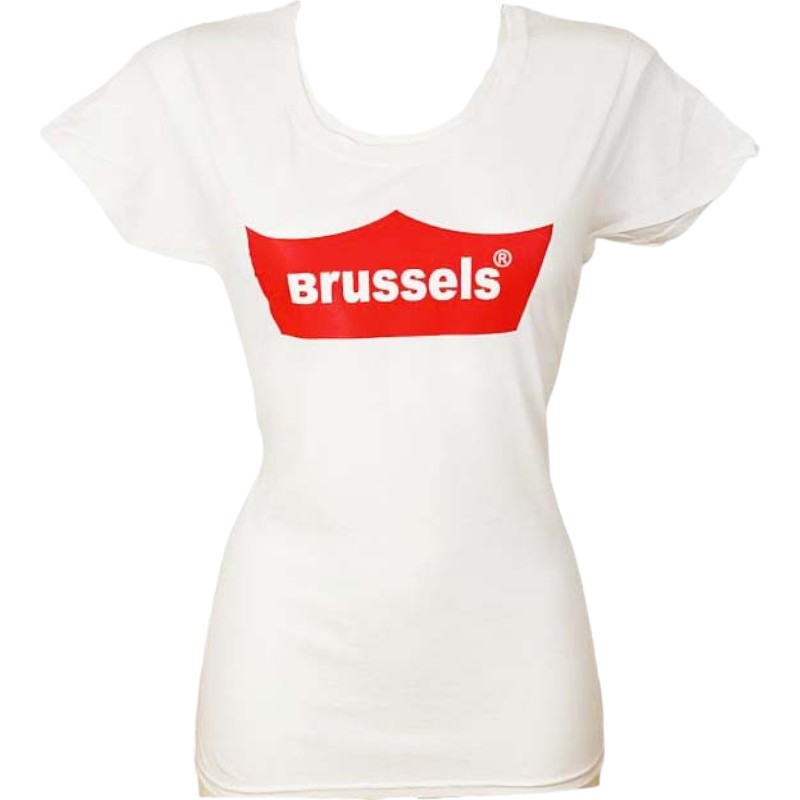 T-Shirt Ladies Brussels Red Crown White