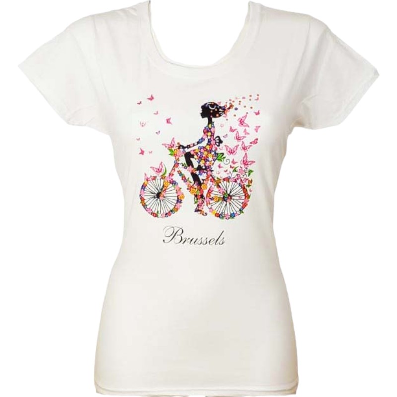 T-Shirt Ladies Brussels Girl On Bike White