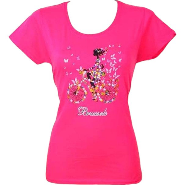 T-shirt ladies Brussels girl on bike fuchia L