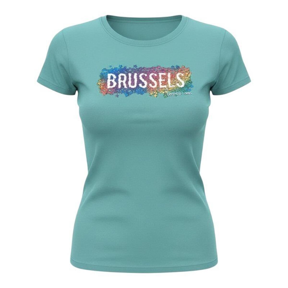 T-shirt dames Brussel stars dusty blue XXL