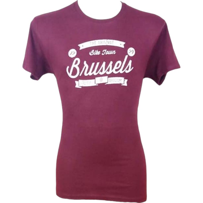 T-shirt adults Brussels bike town burgundy L