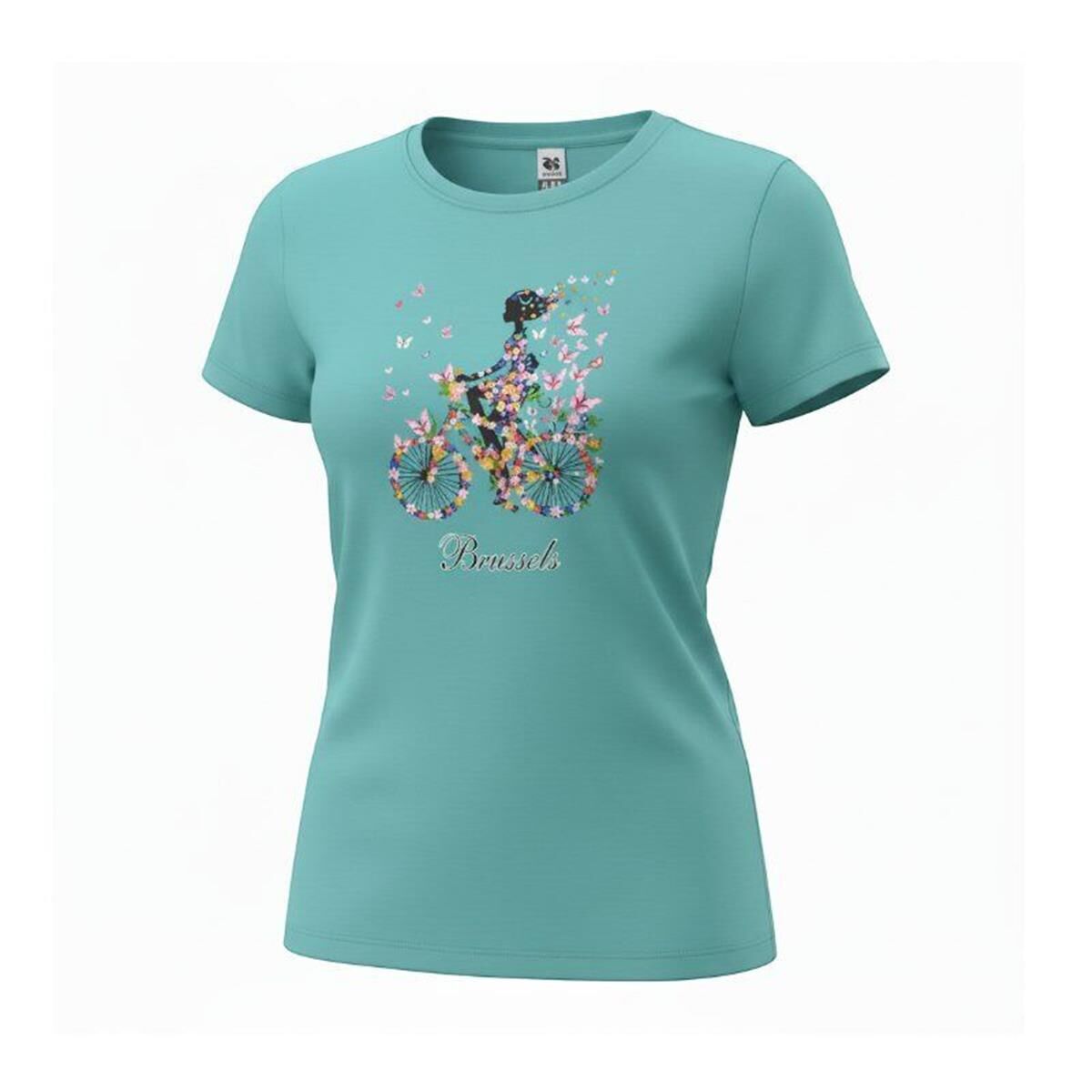 T-shirt dames Brussel girl on bike dusty blue XXL