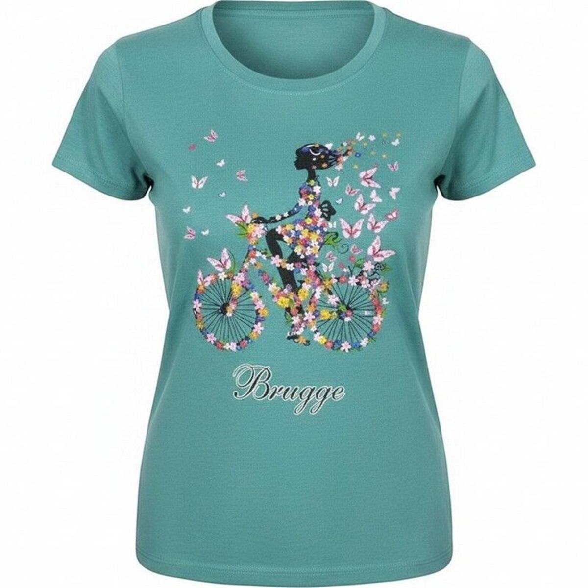 T-shirt dames Brugge girl on bike dusty blue XXL