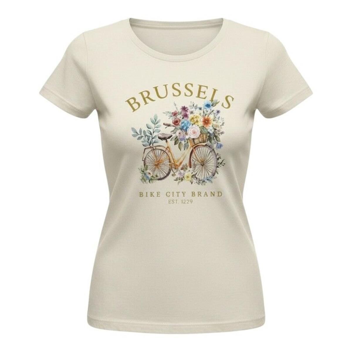 T-shirt dames Brussels bike flowers white XXL