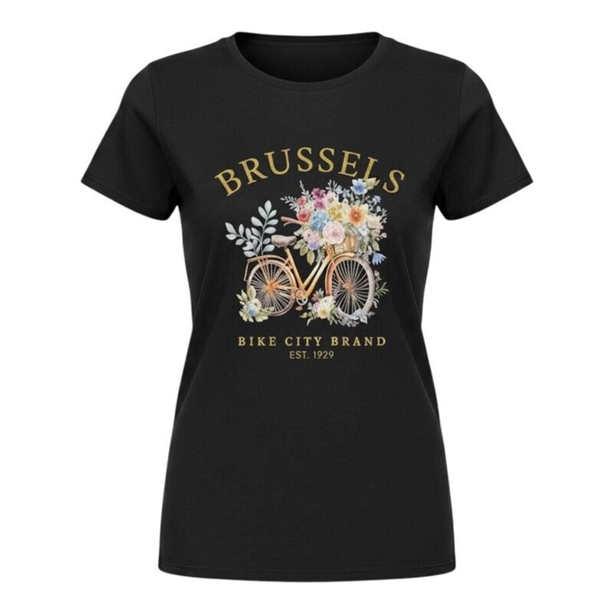 T-shirt dames Brussels bike flowers black XXL