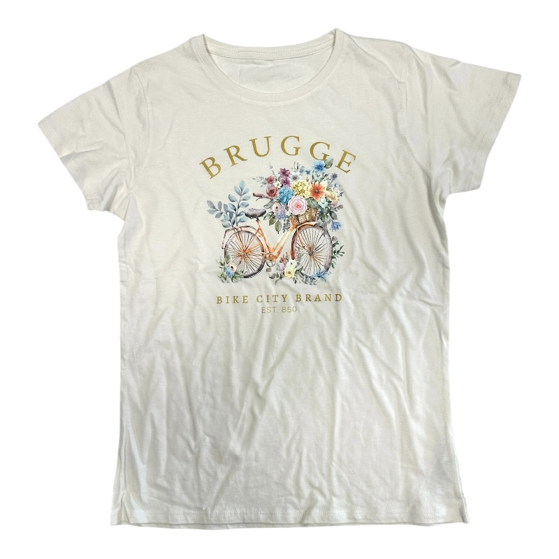 T-Sh ladies Brugge bike flowers white L