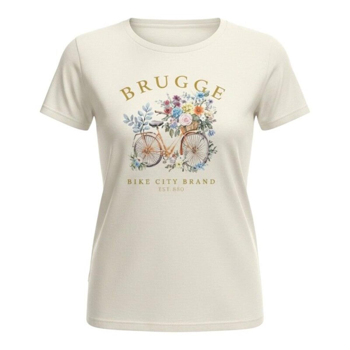 T-shirt dames Brugge bike flowers white XXL