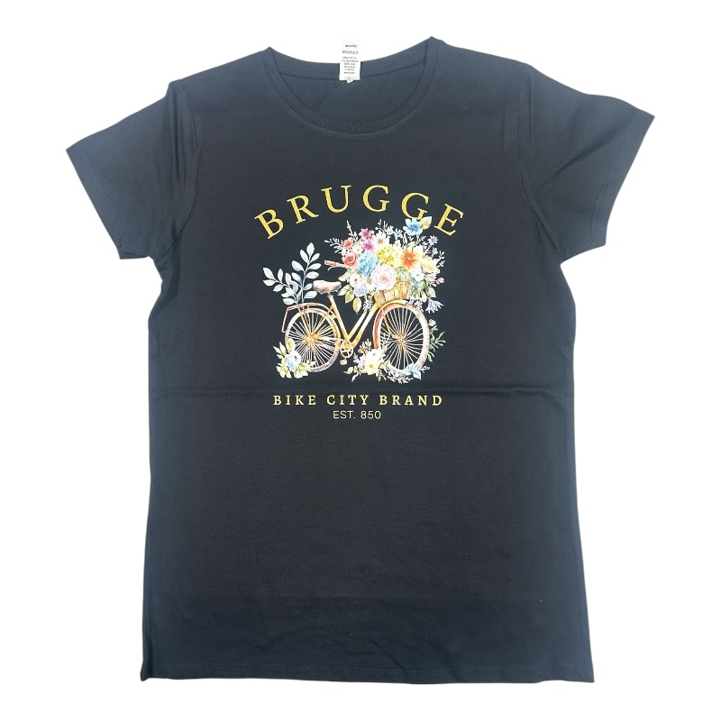T-Sh ladies Brugge Bike flowers black XL