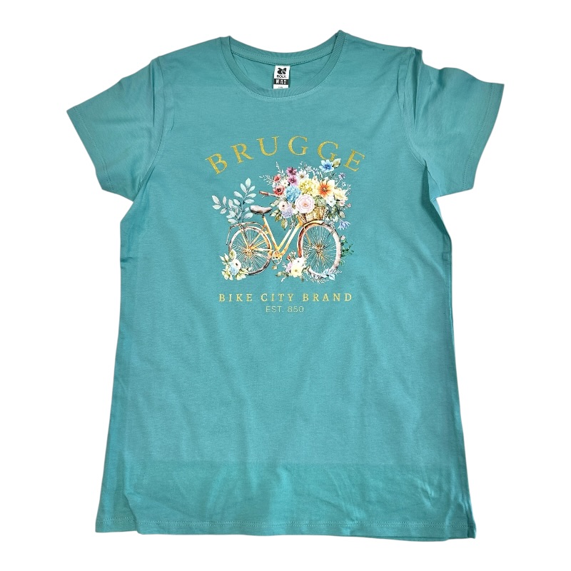 T-Sh ladies Brugge flowers bike dusty blue XL