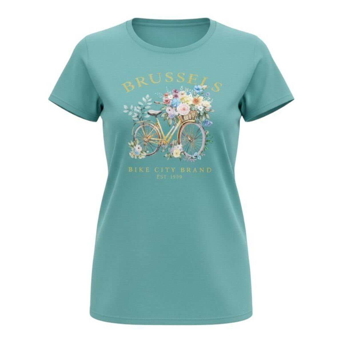 T-shirt dames Brussels flowers bike dusty blue XXL