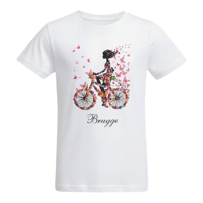 T-shirt kind Brugge girl on bike white 11-12