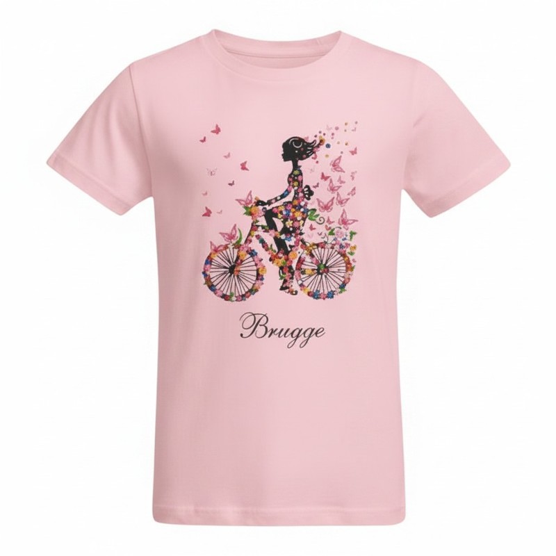T-shirt kind Brugge girl on bike pink 9-10