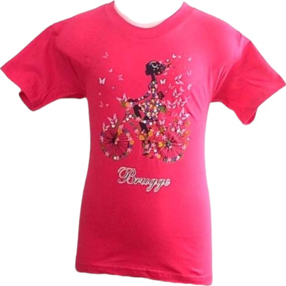 T-shirt kids Brugge girl on bike fuchia L