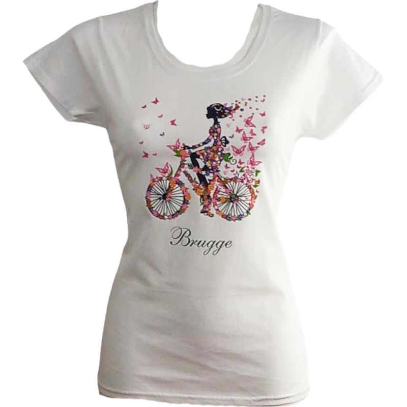 T-shirt ladies Brugge girl on bike white L