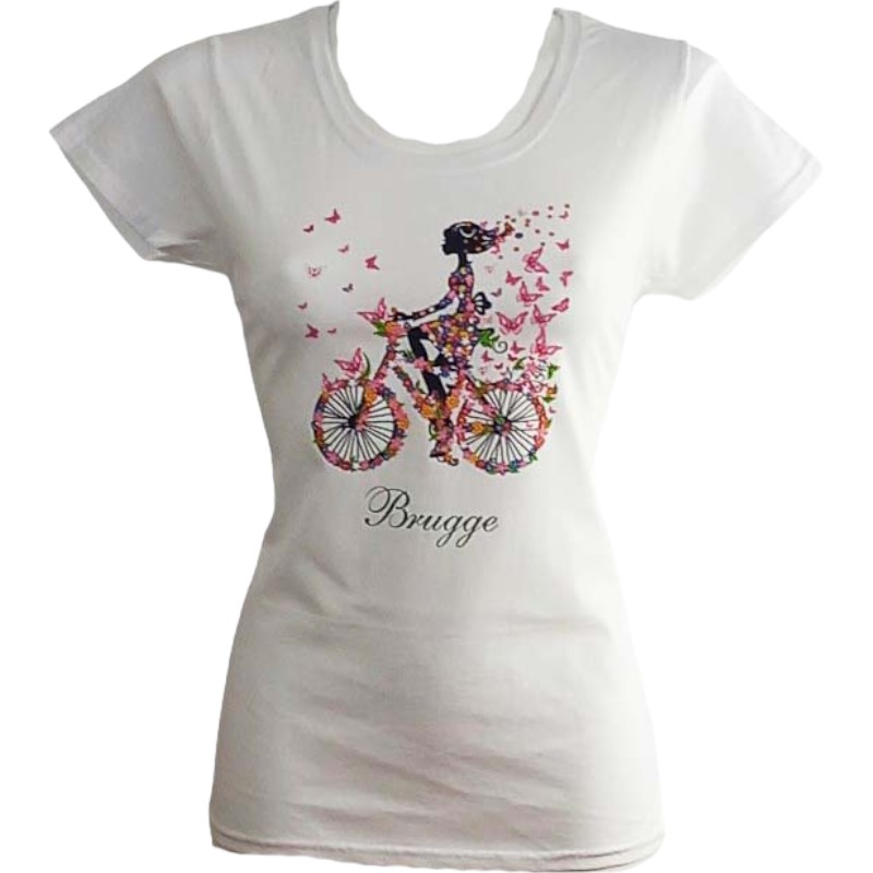T-Shirt Ladies Brugge Girl On Bike White