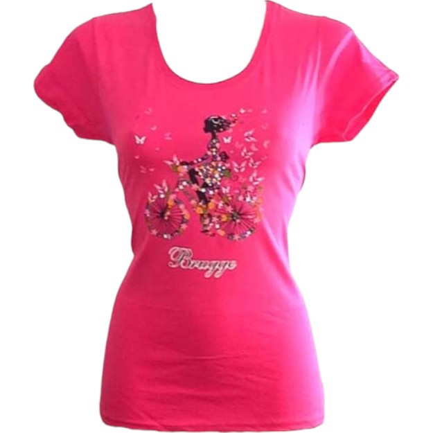 T-shirt ladies Brugge girl on bike fuchia L