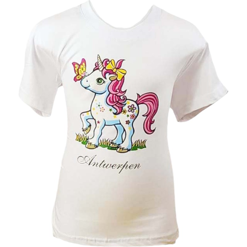 T-shirt kids Antwerpen unicorn white L