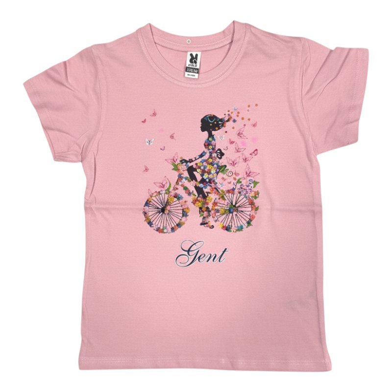 T-shirt kind Gent girl on bike fuchia  9-10