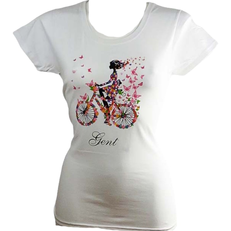 T-Shirt Ladies Gent Girl On Bike White