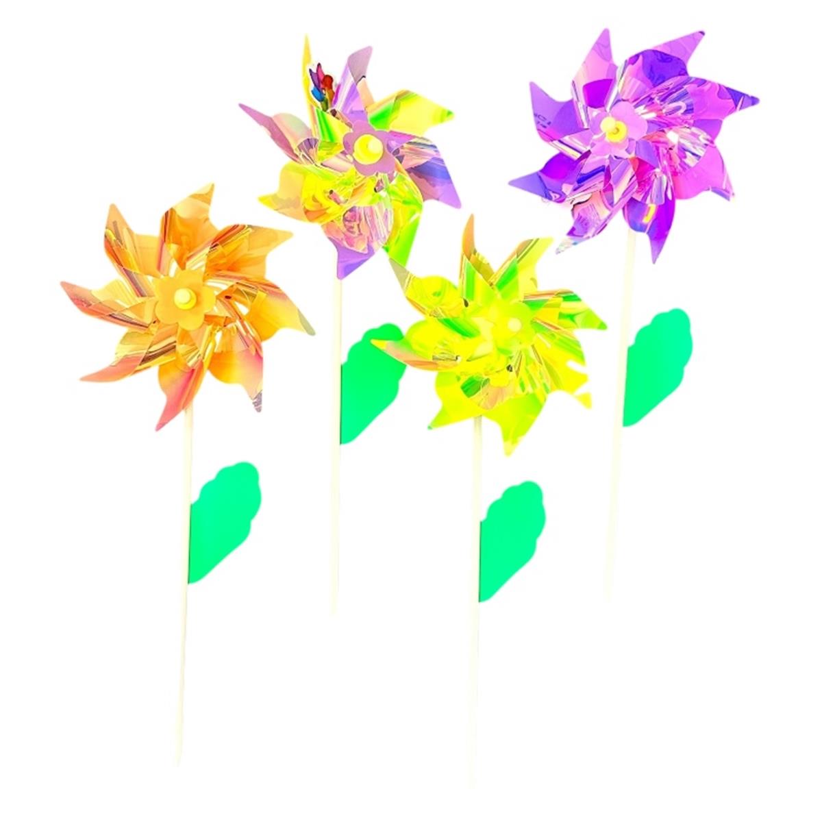 Moulin a vent baton bois dia 24 cm 4 ass metalic